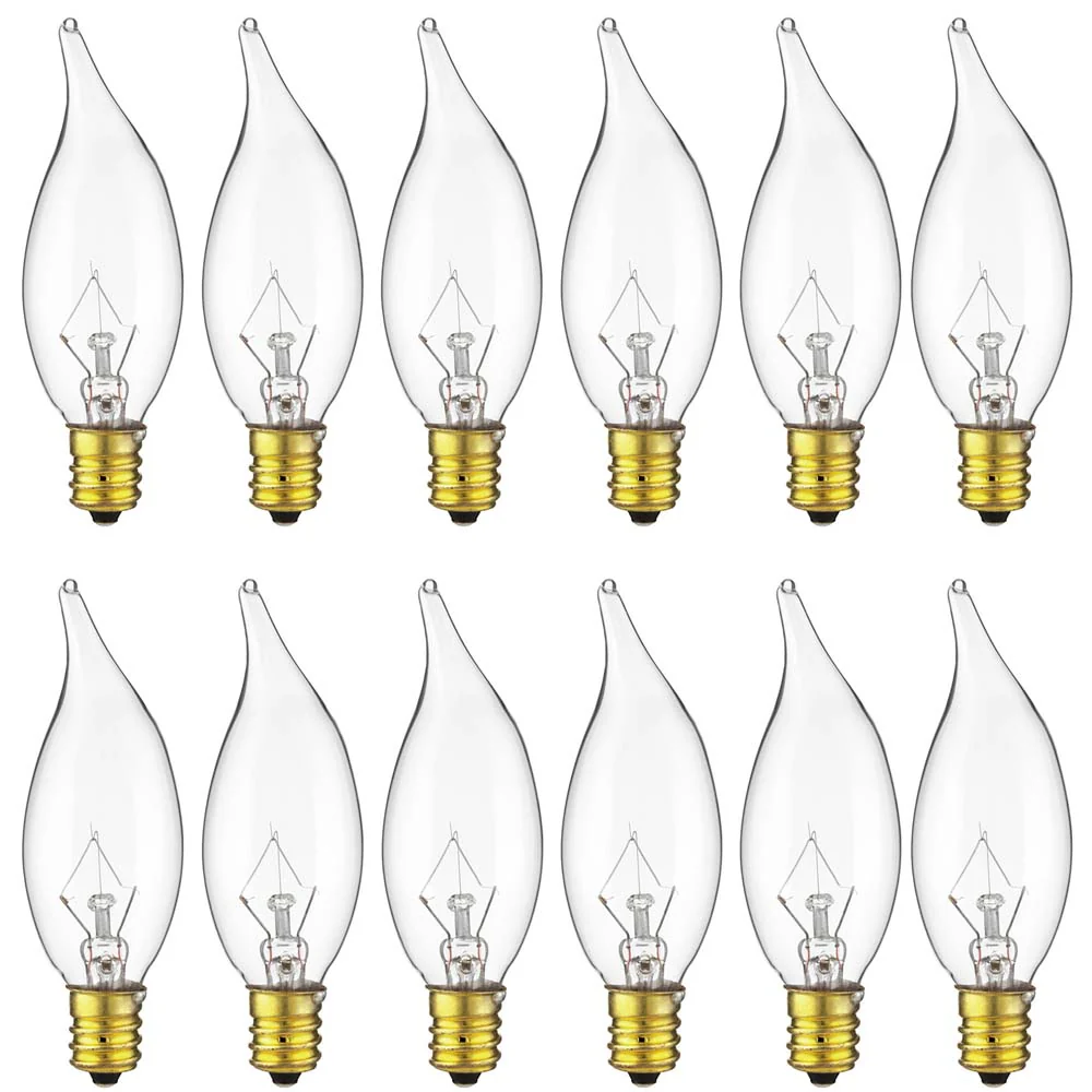 12Pk - Sunlite 15W Incandescent Flame Tip Petite Chandelier E12 Base Clear Bulb