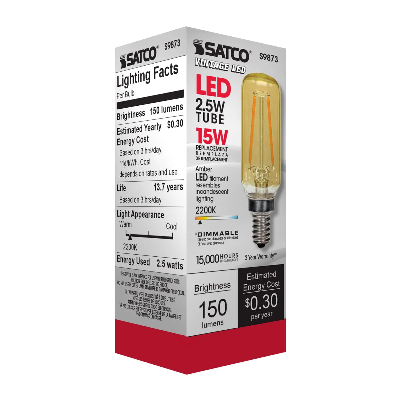 Satco 2.5w T6  E12 LED 120v 2000K 150 lumens Vintage style filament lamps - Image 3
