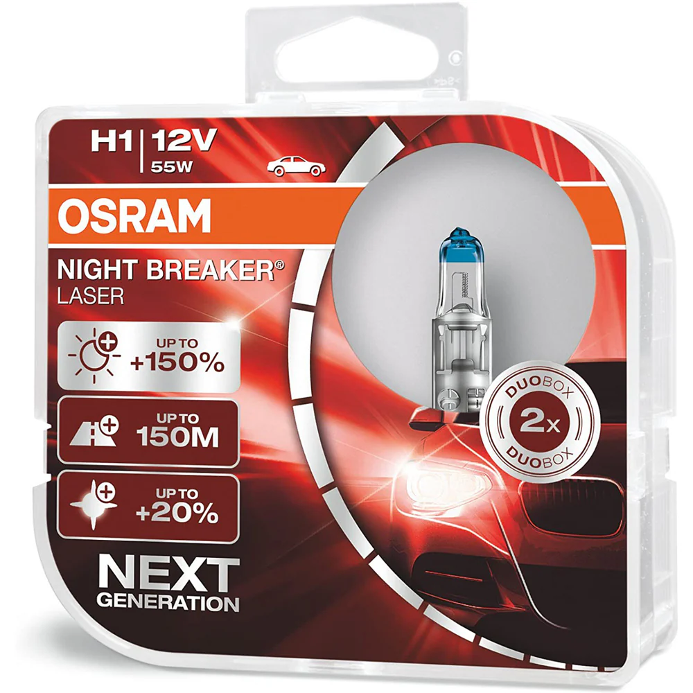 2-PK Osram H1 64150NL 12v 55w Night Breaker Laser Automotive Bulb