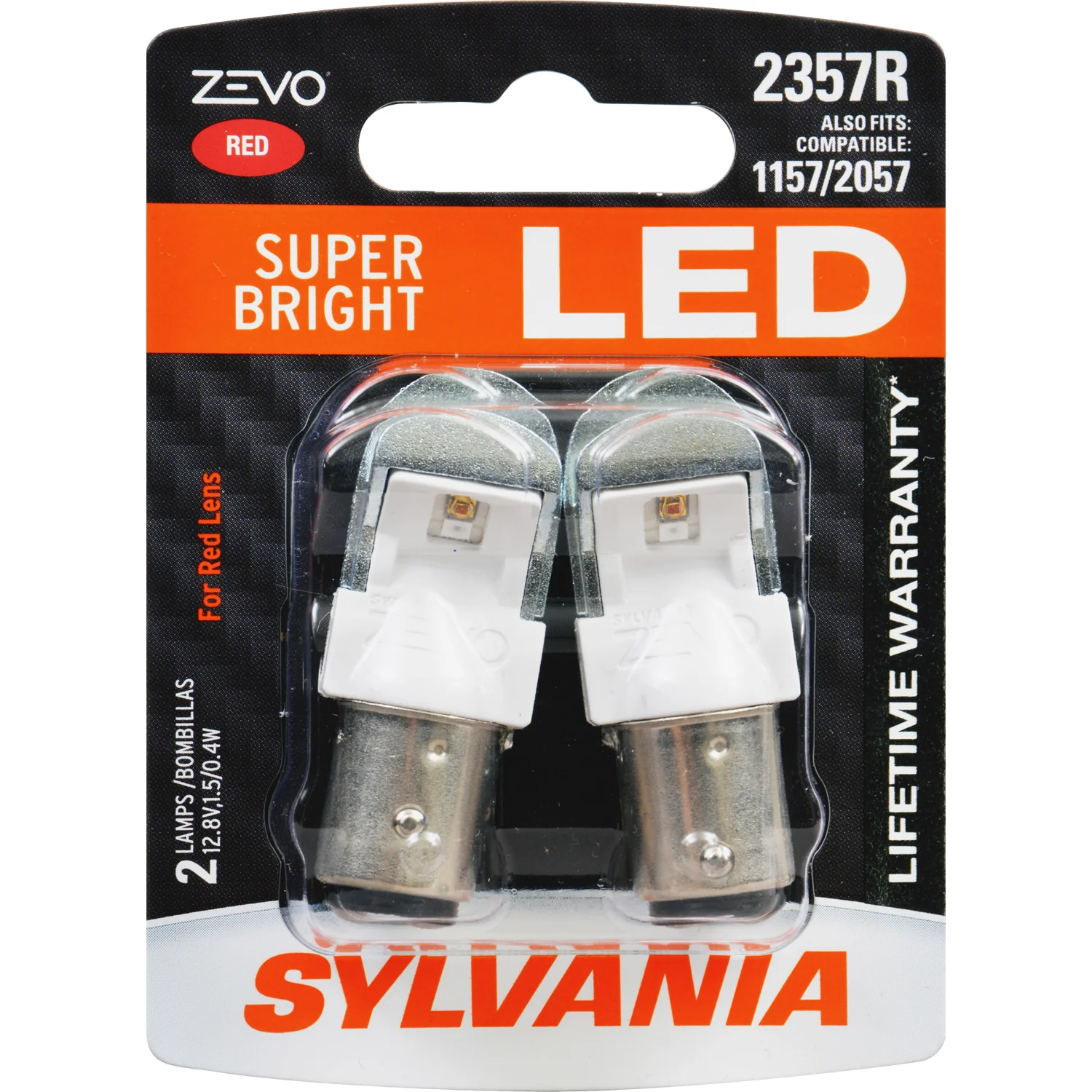 2-PK SYLVANIA 2357 ZEVO LED Red Automotive Light Bulb