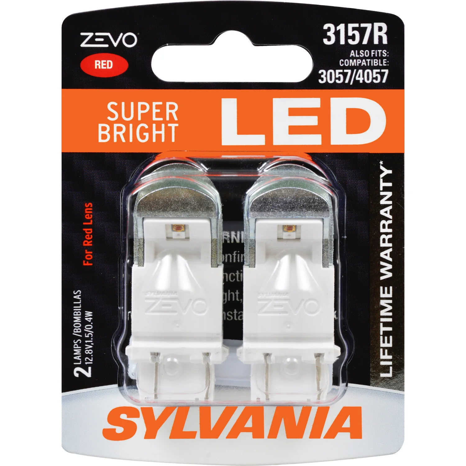 2-PK SYLVANIA ZEVO 3157 Red LED Automotive Bulb