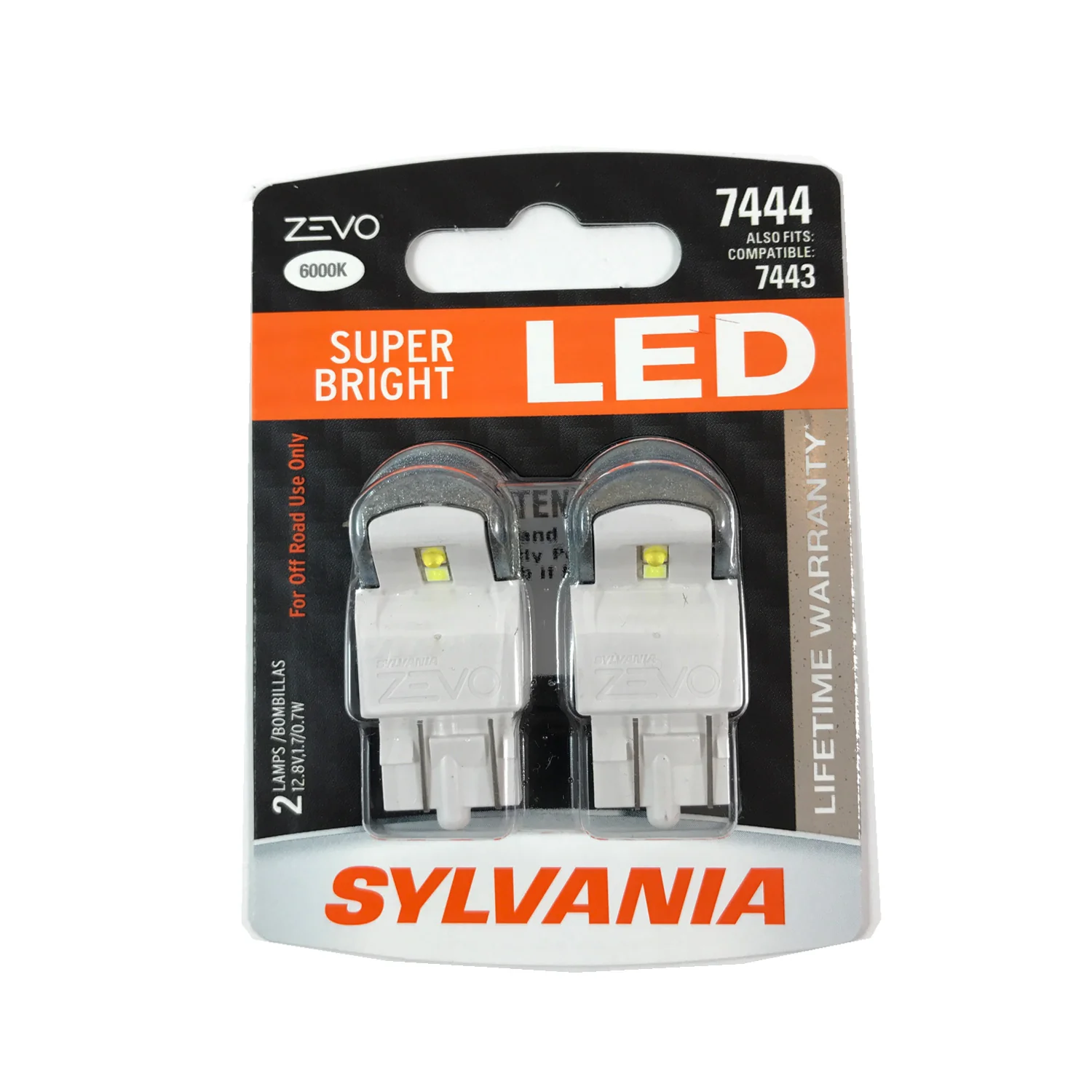 2-PK SYLVANIA ZEVO 7444 T20 White LED Automotive Bulb - also fits 7443