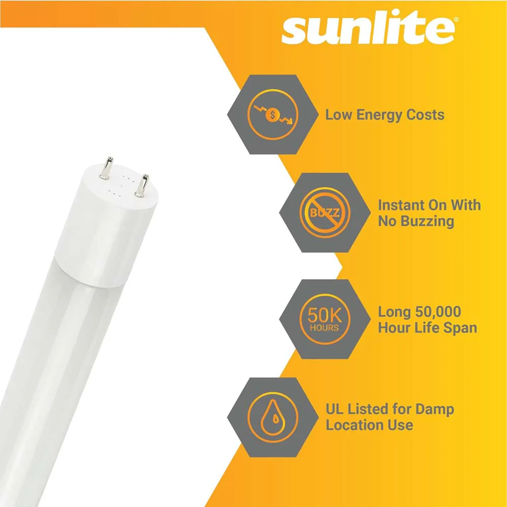 25Pk - Sunlite 17w LED T8 Light Tube 48-in G13 Base Frosted 3000K Ballast Bypass - Image 2
