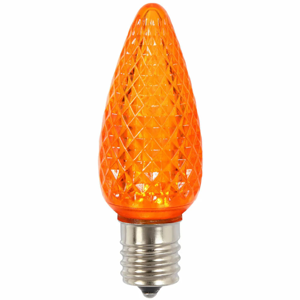 25Pk - Vickerman .8W C9 LED Orange Faceted Twinkle Light Bulb 120v