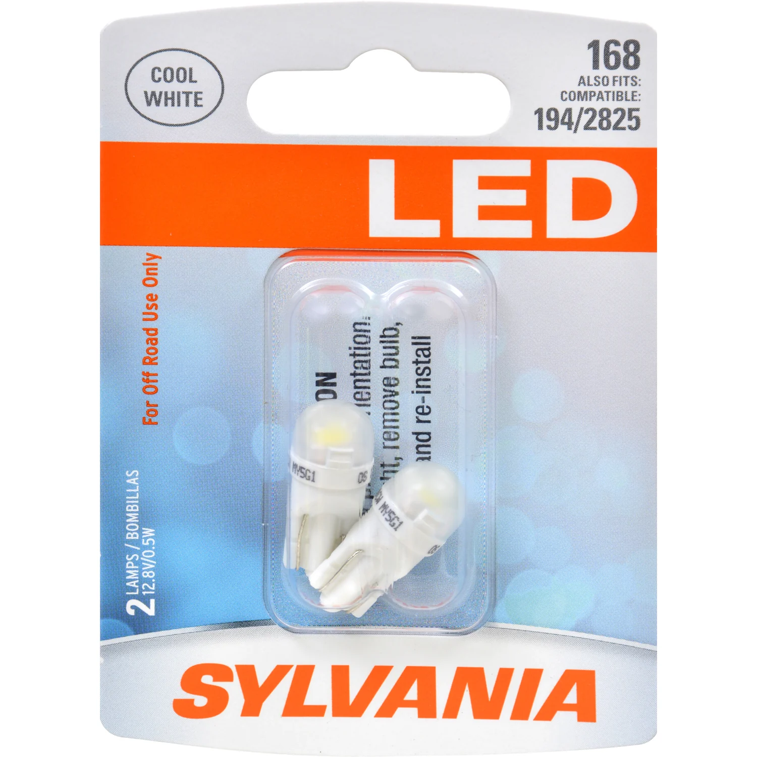 2Pk Sylvania 12.8v T10 LED 168 W5W 194 Cool White Automotive Light Bulb