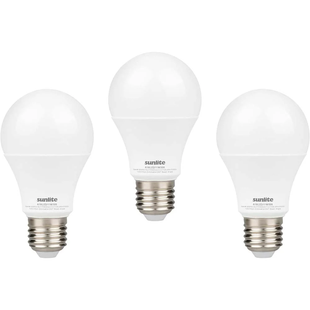 3Pk - Sunlite 11w A19 LED 4000K 1100Lm Non-Dimmable Bulb - 75W Equiv