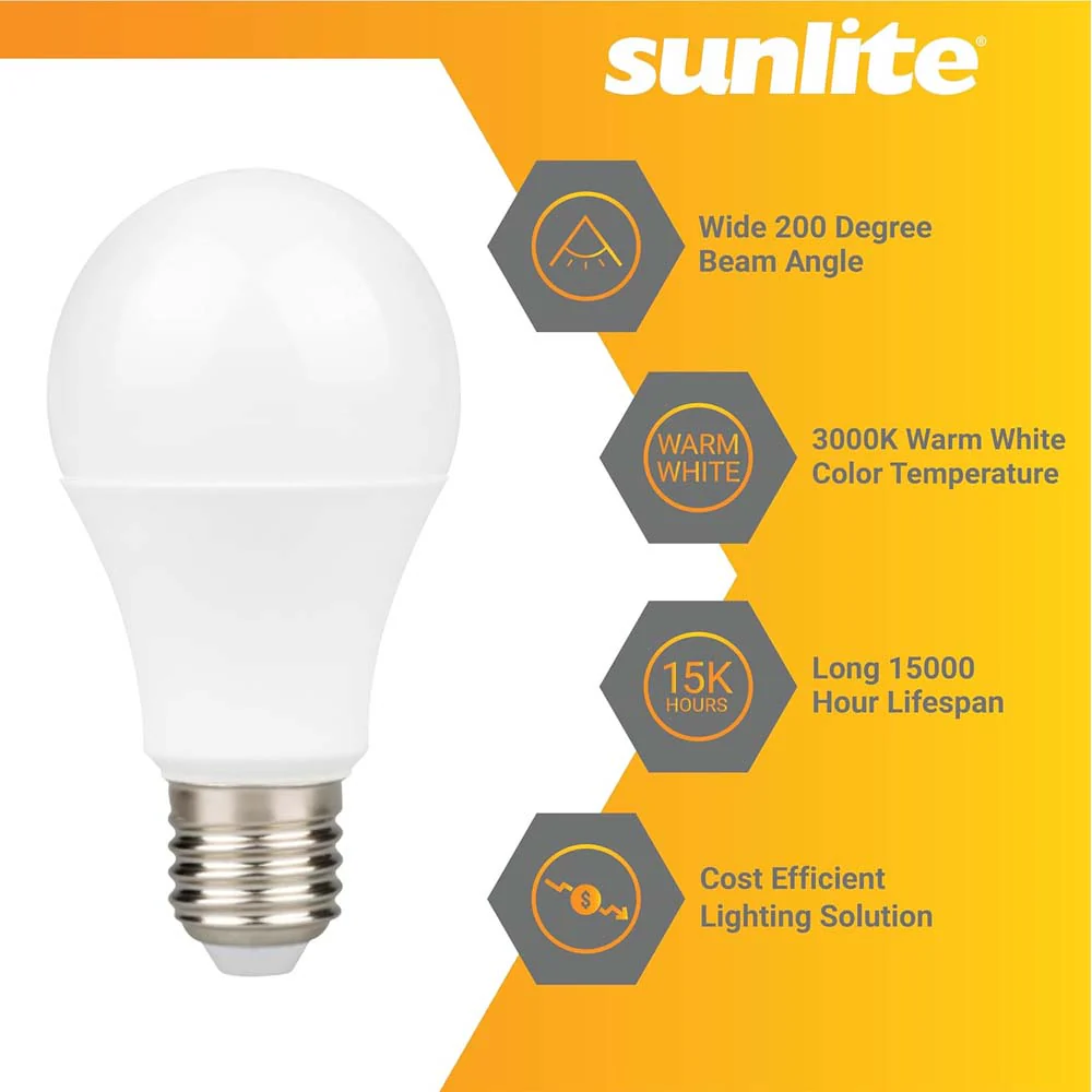 3Pk - Sunlite 6w LED A19 Non-Dimmable 3000K Warm White Bulb - 40w Equiv - Image 3
