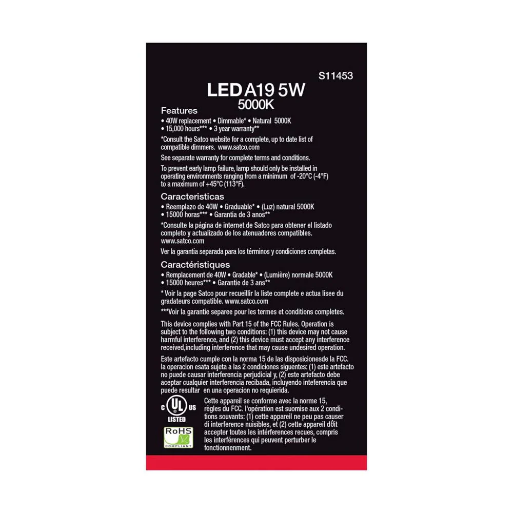 4Pk - 5W A19 LED 5000K Dimmable E26 Medium base 230 deg. Beam Angle - 40w equiv - Image 4