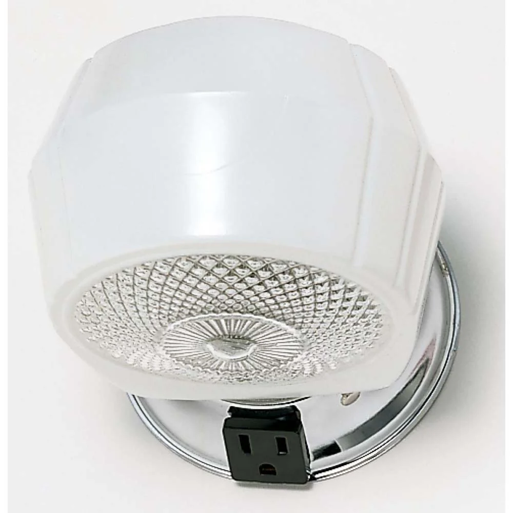 5-in Vanity w/ White Crystal Bottom Shade & Conv Outlet Polished Chrome Finish