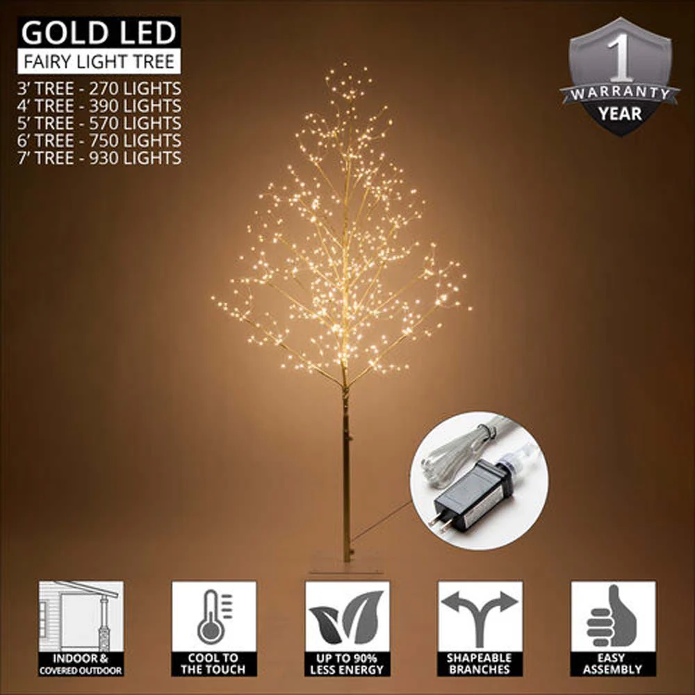 6-ft. Gold Fairy Light Tree, Warm White LED - Image 9