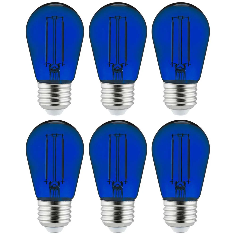 6Pk - 2 watts Blue LED Filament S14 Sign Clear Dimmable Light Bulb