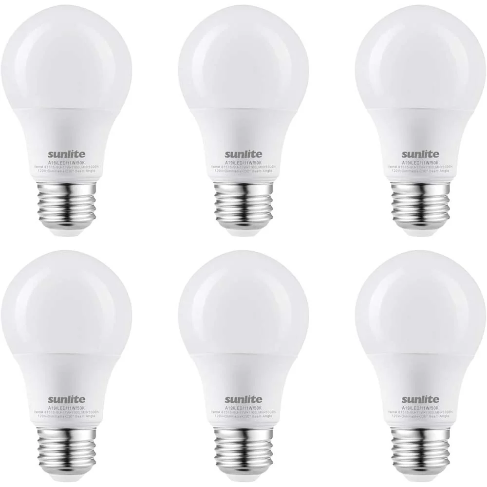 6Pk - Sunlite 11w LED A19 1100Lm 120V E26 Base 5000K SuperWhite Bulb - 75w equiv