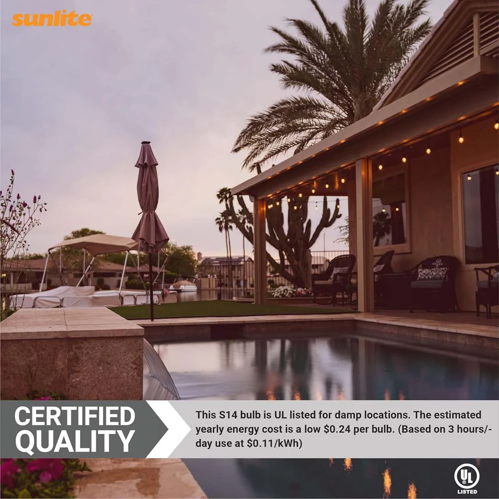 6Pk - Sunlite 2w LED Amber S14 String E26 Bae Dimmable 2200K Clear Bulb - Image 5