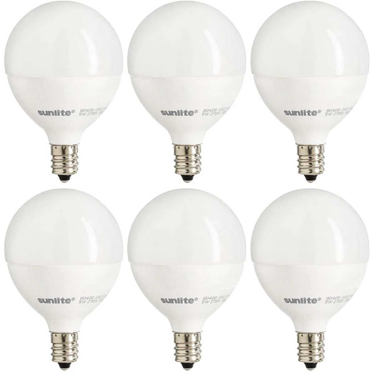 6Pk - Sunlite 5w LED G16.5 Frosted Globe E12 Base 2700K Bulb - 40W Equiv
