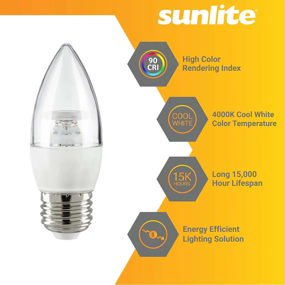 6Pk - Sunlite 7w LED B13 Decorative Chandelier E26 4000K Bulb - 60W Equiv - Image 3