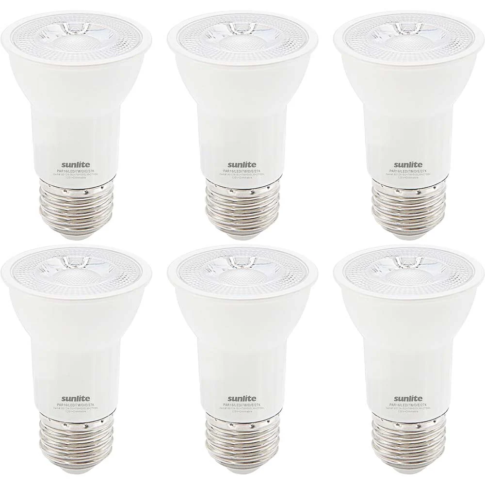 6Pk - Sunlite 7w LED PAR16 Long Neck Recessed 2700K Spot Bulb - 75W Equiv