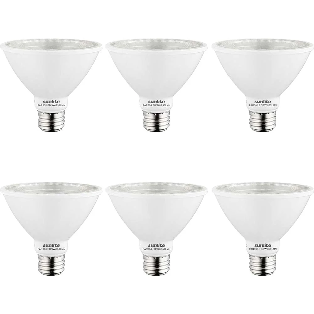 6Pk - Sunlite 9w LED Par30 Short Neck E26 Base Dimmable 5000k Bulb - 75W Equiv
