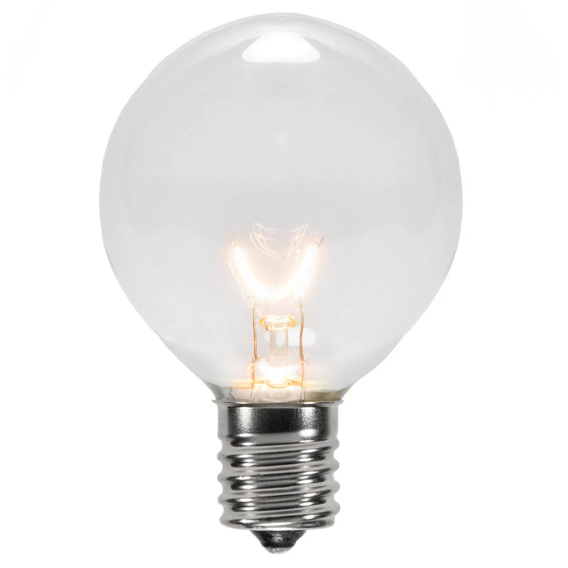 25 Bulbs 7W 120V G50 Transparent Clear E17 Intermediate Base Globe Lights