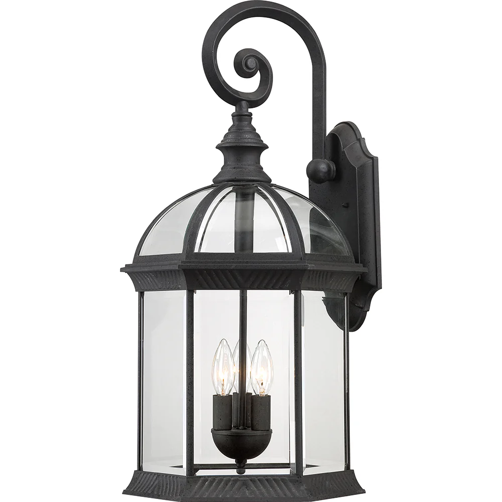 Nuvo Boxwood 3-Light 26" Outdoor Wall Light w/ Clear Glass in Textured Black