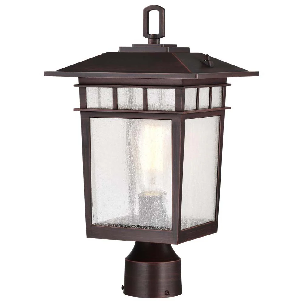 Cove Neck 16-in Post Light Lantern Rustic Bronze Finish w/ Clear Seeded Glass