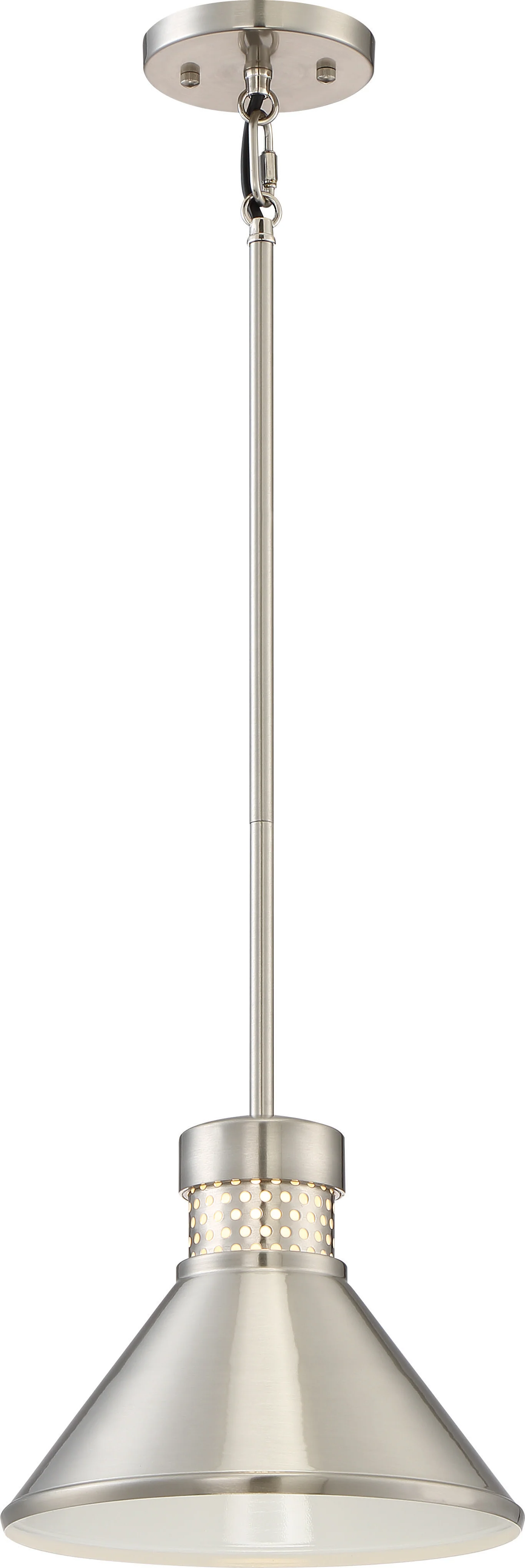 Nuvo Doral 1-Light 12w 8" Small LED Pendant w/ White Accent in Brushed Nickel