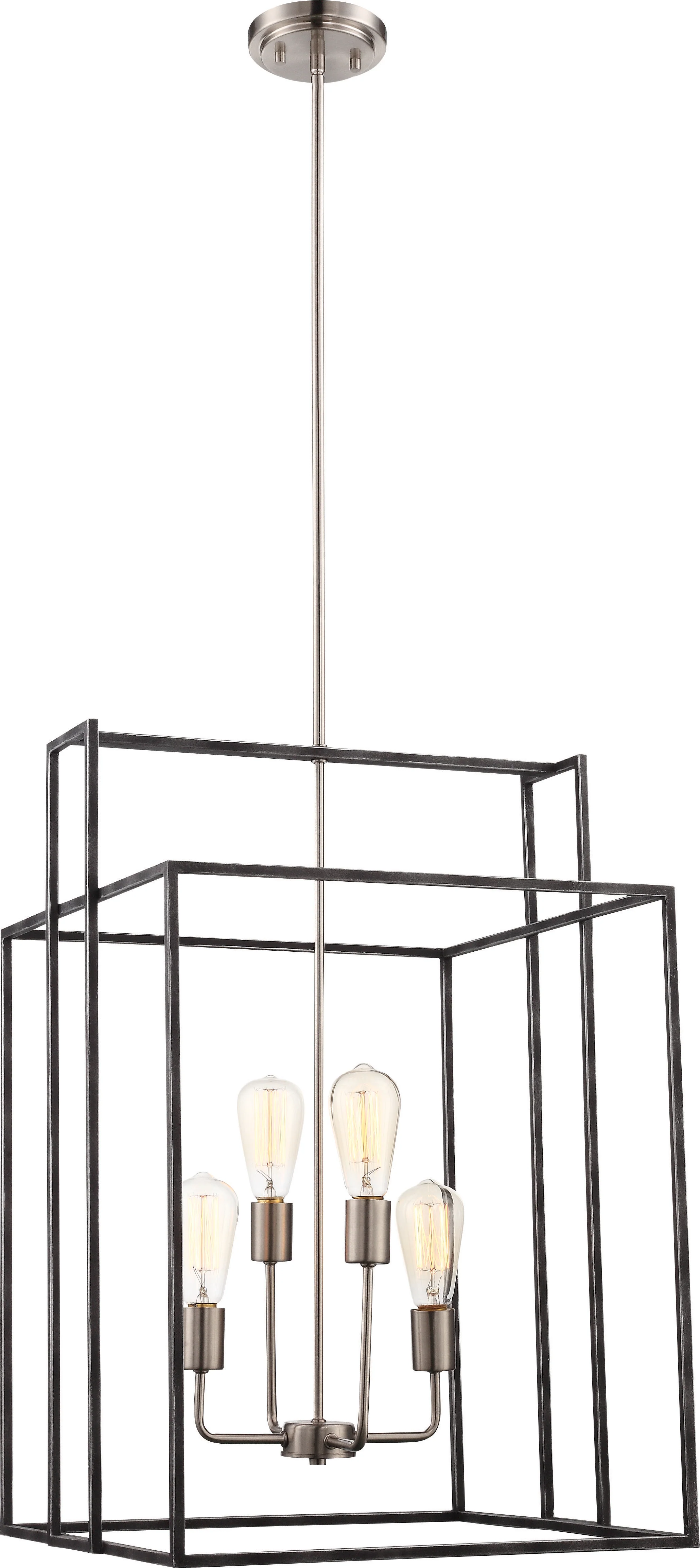 Lake 4-Light Square Pendant in Iron Black with Brushed Nickel Accents Finish