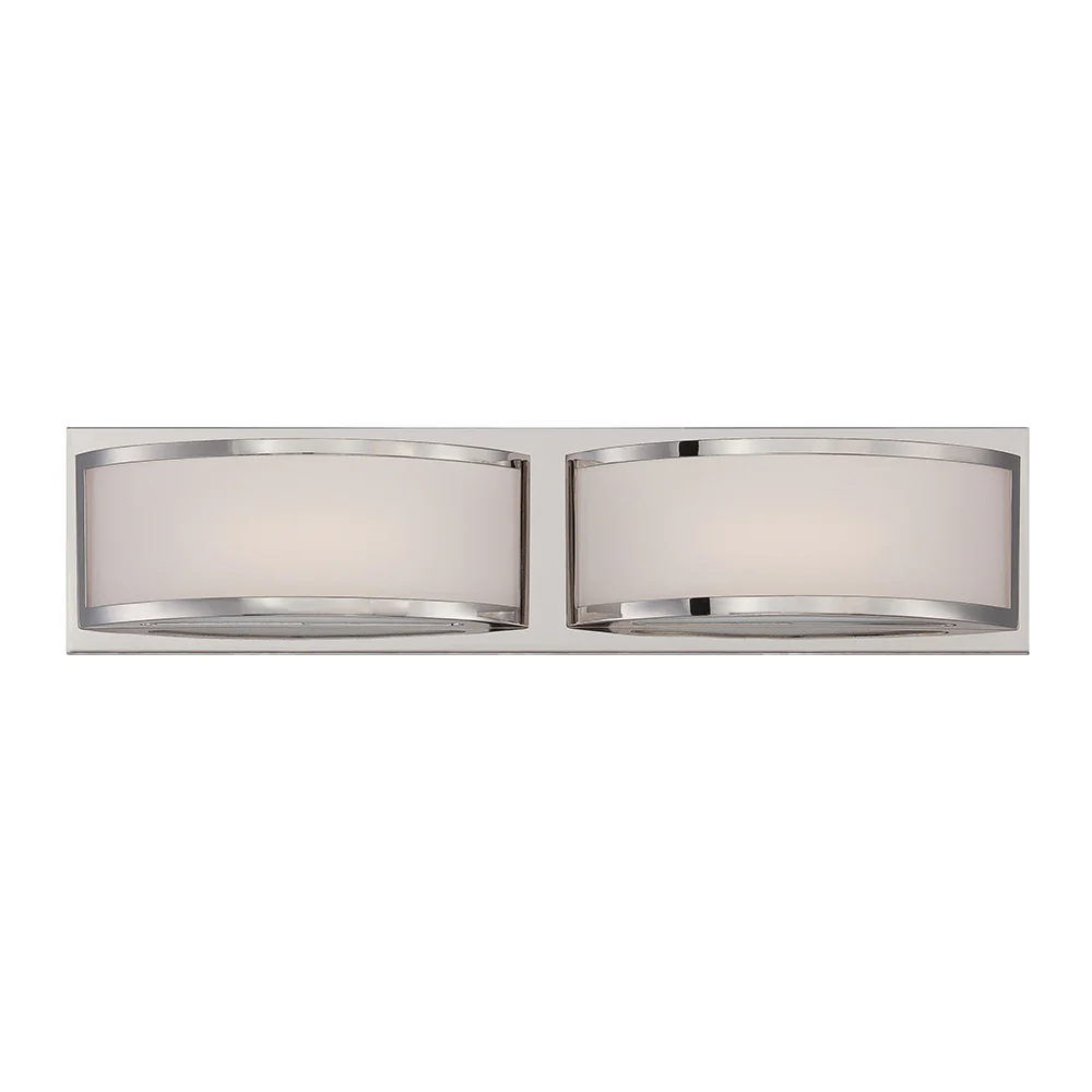 Nuvo Mercer 2-Light LED Vanity Wall Sconce w/ Frosted Glass in Polished Nickel