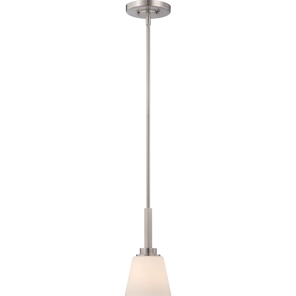 Nuvo Mobili 1-Light Mini Pendant w/Satin White Glass in Brushed Nickel Finish