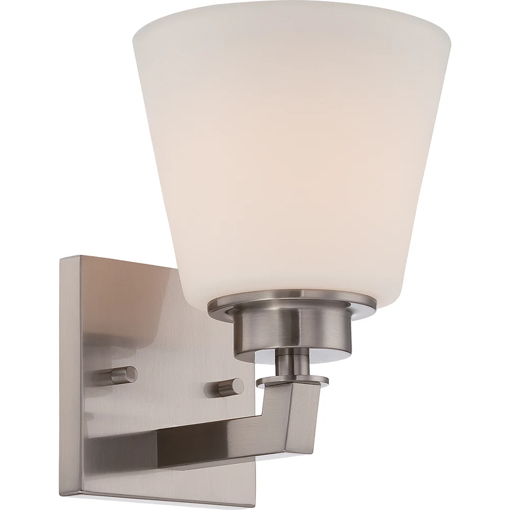 Nuvo Mobili 1-Light Vanity Fixture w/ Satin White Glass in Brushed Nickel Finish