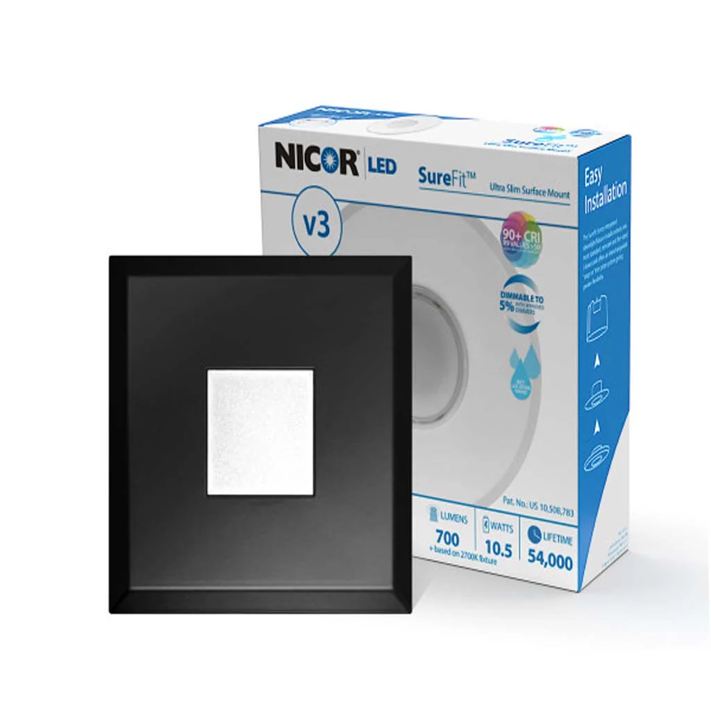Nicor LED Flush Mount Ceiling Light 3000K with Square Black Trim