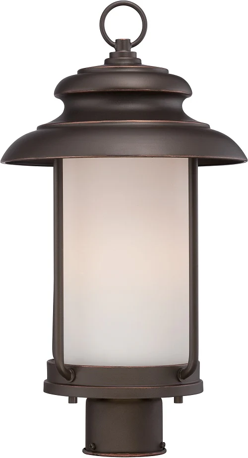 Nuvo 10 inch Bethany LED Outdoor Post Bronze Light Pendant Satin White Glass