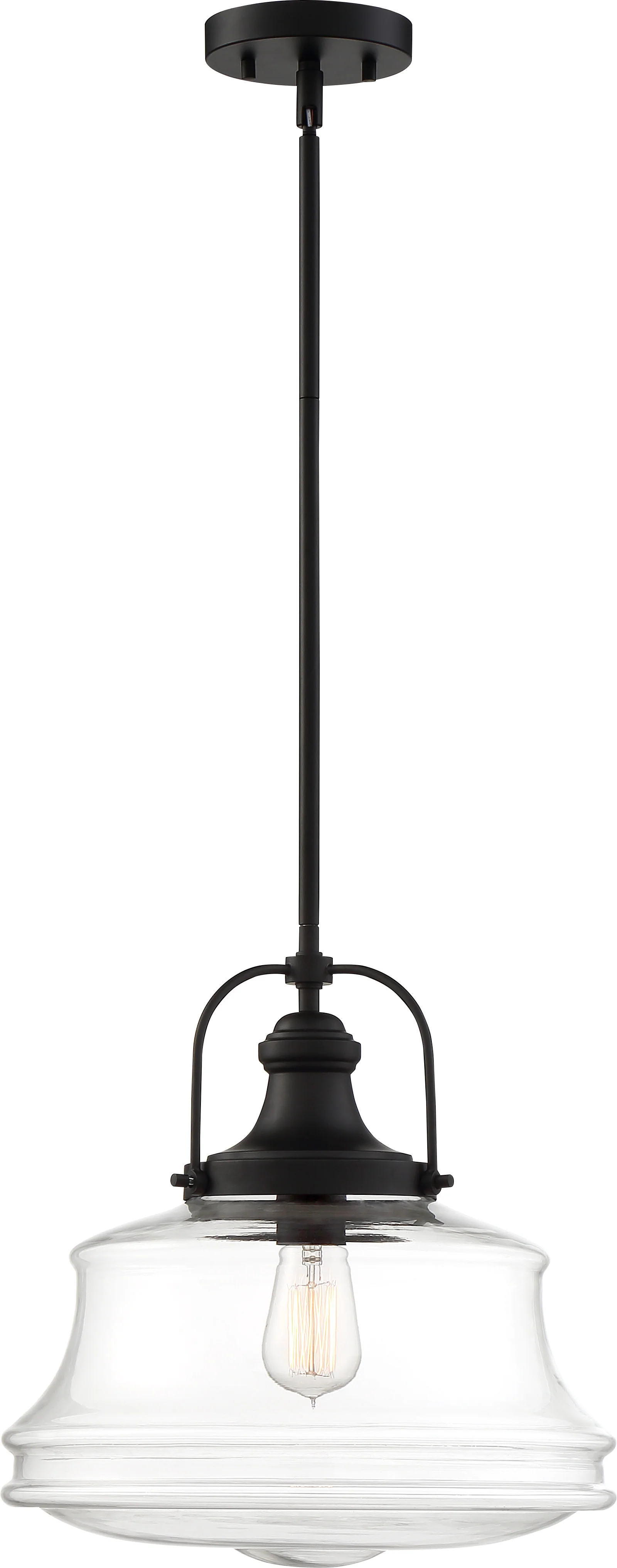 Nuvo 100W A19 Basel Pendants 1-Light 120v Matte Black & Clear Shade