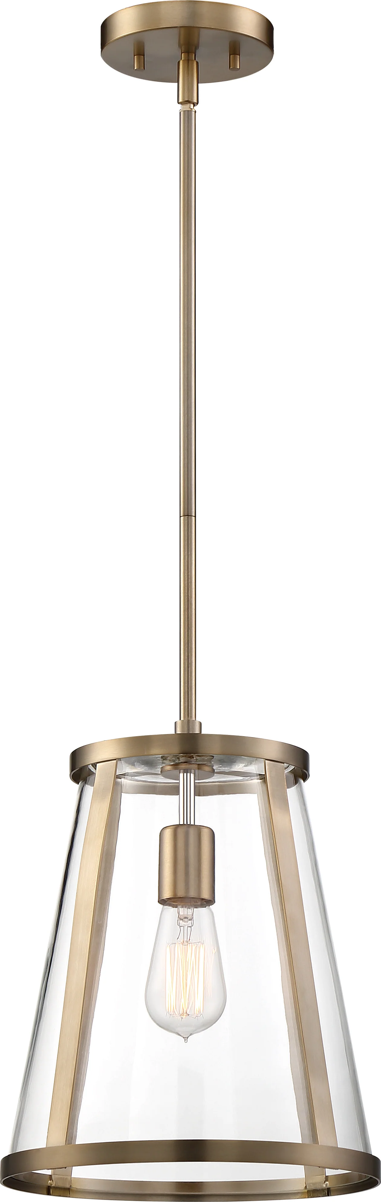 Nuvo 100W A19 Bruge Pendants 1-Light 120v Burnished Brass & Clear Shade