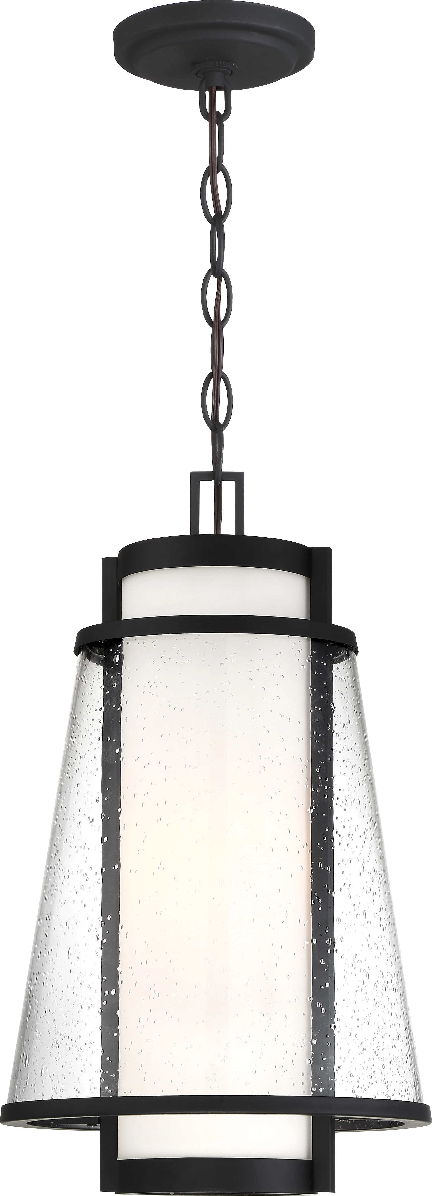 Nuvo Anau 1-Light Hanging Lantern w/ Etched Opal Clear Glass in Matte Black