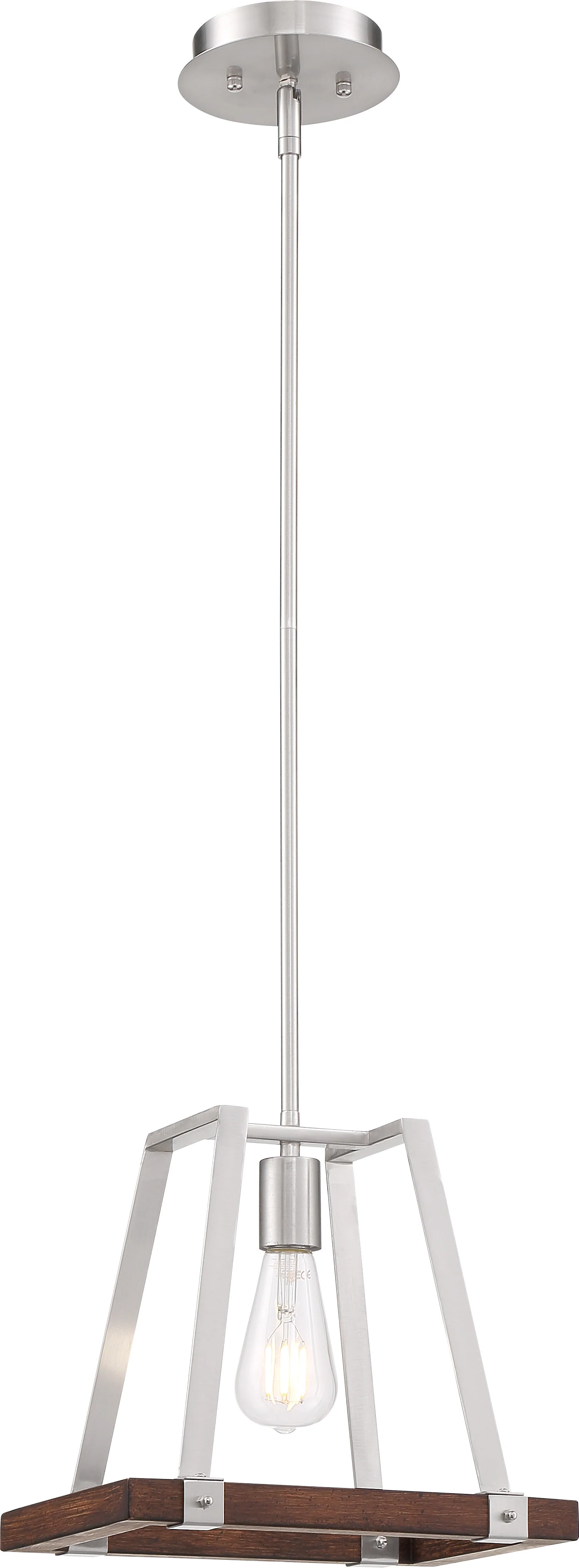 Nuvo 60w A19 Outrigger Mini Pendants 120v Brushed Nickel with Nutmeg Wood finish
