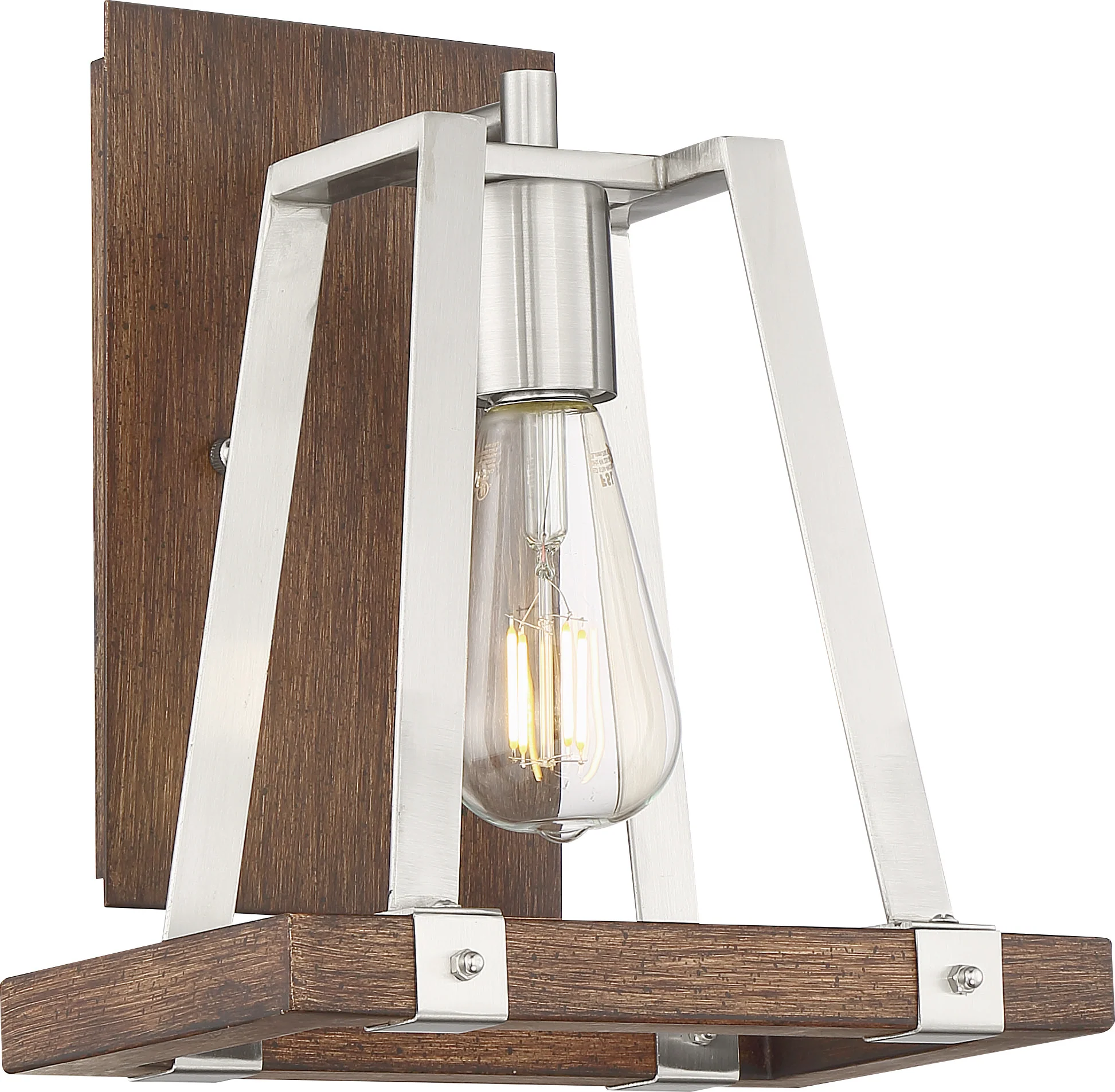 Nuvo 60w A19 Outrigger Wall 1-Light 120v Brushed Nickel with Nutmeg Wood finish