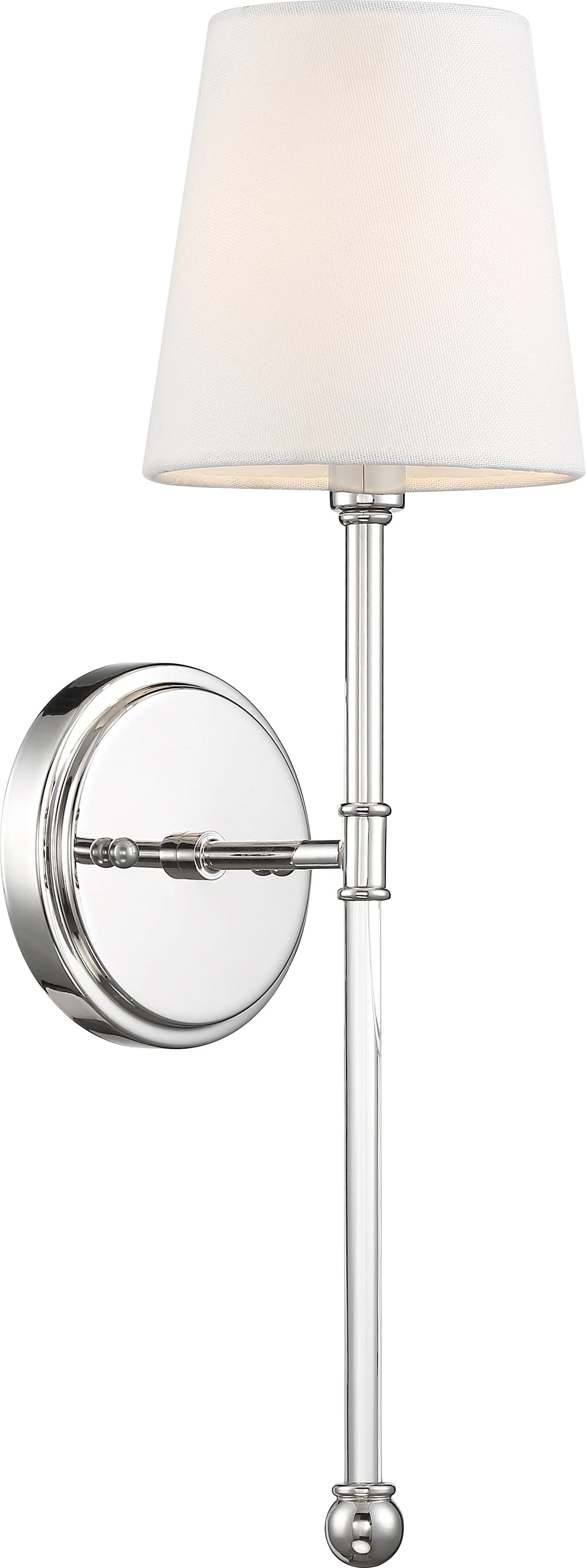 Nuvo 60w Type B Olmsted Wall 1-Light 120v Polished Nickel & White Fabric Shade
