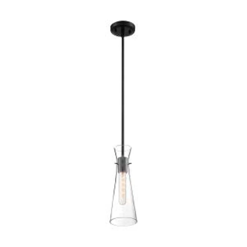 Nuvo Bahari 1-Light Mini Pendant w/ Clear Glass in Black Finish