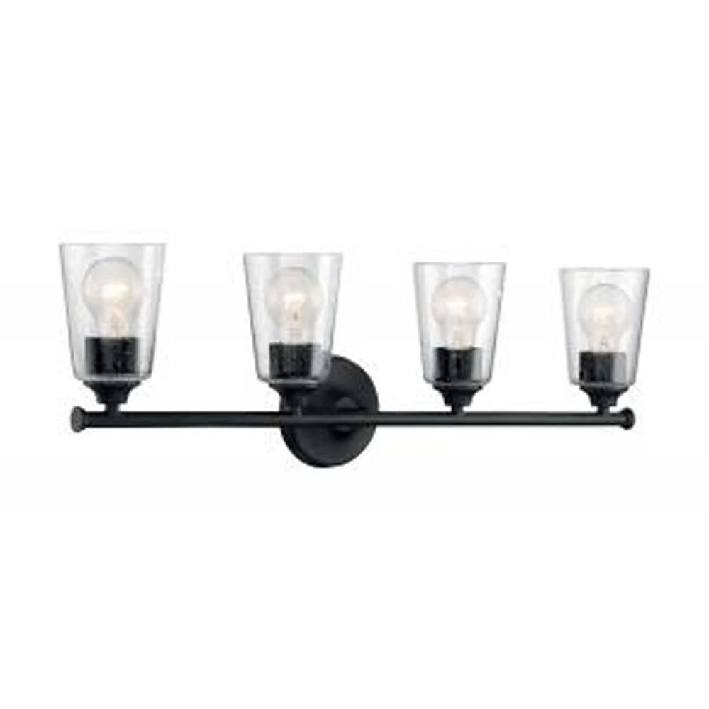 Nuvo Bransel 4-Light Vanity w/ Seeded Glass in Matte Black Finish