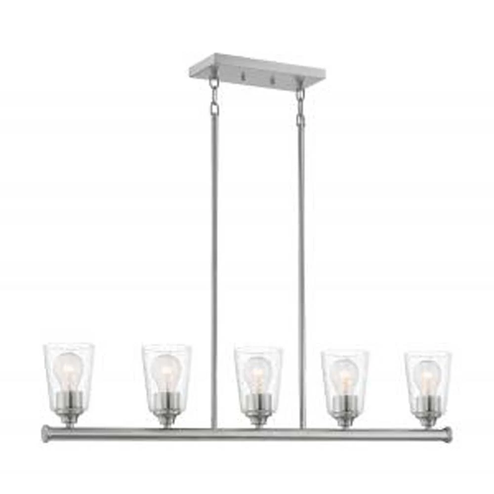 Nuvo Bransel 5-Light Pendant w/ Seeded Glass in Brushed Nickel Finish