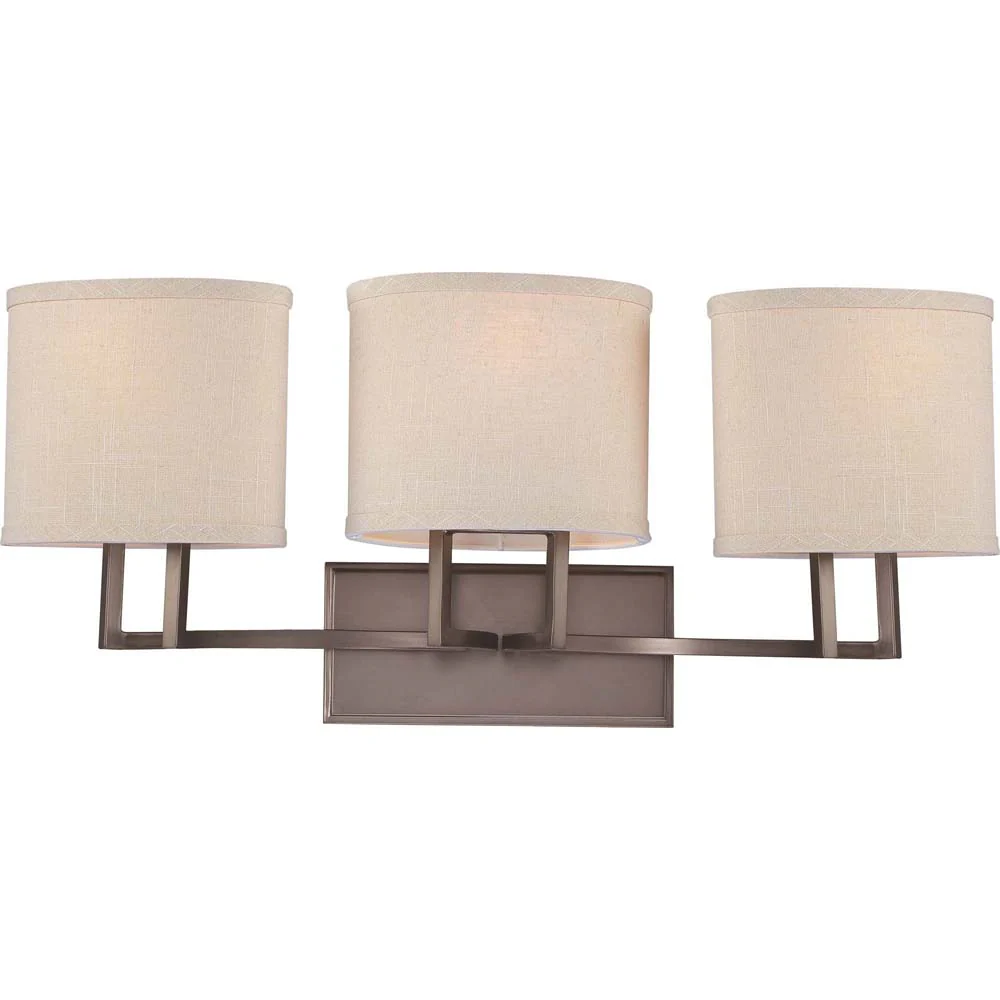 Nuvo Gemini - 3 Light Vanity Fixture w/ Khaki Fabric Shades