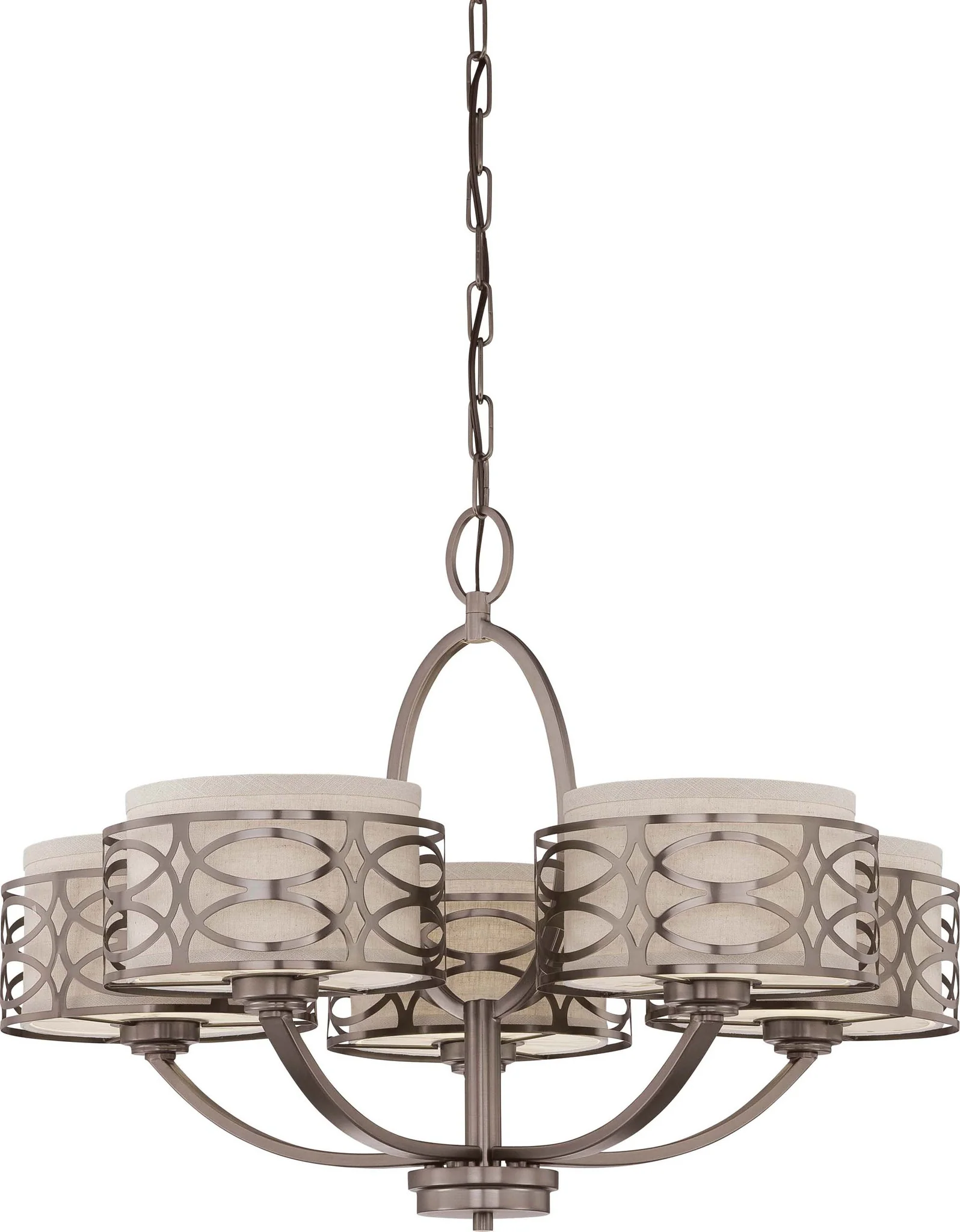 Nuvo Harlow - 5 Light Chandelier w/ Khaki Fabric Shades