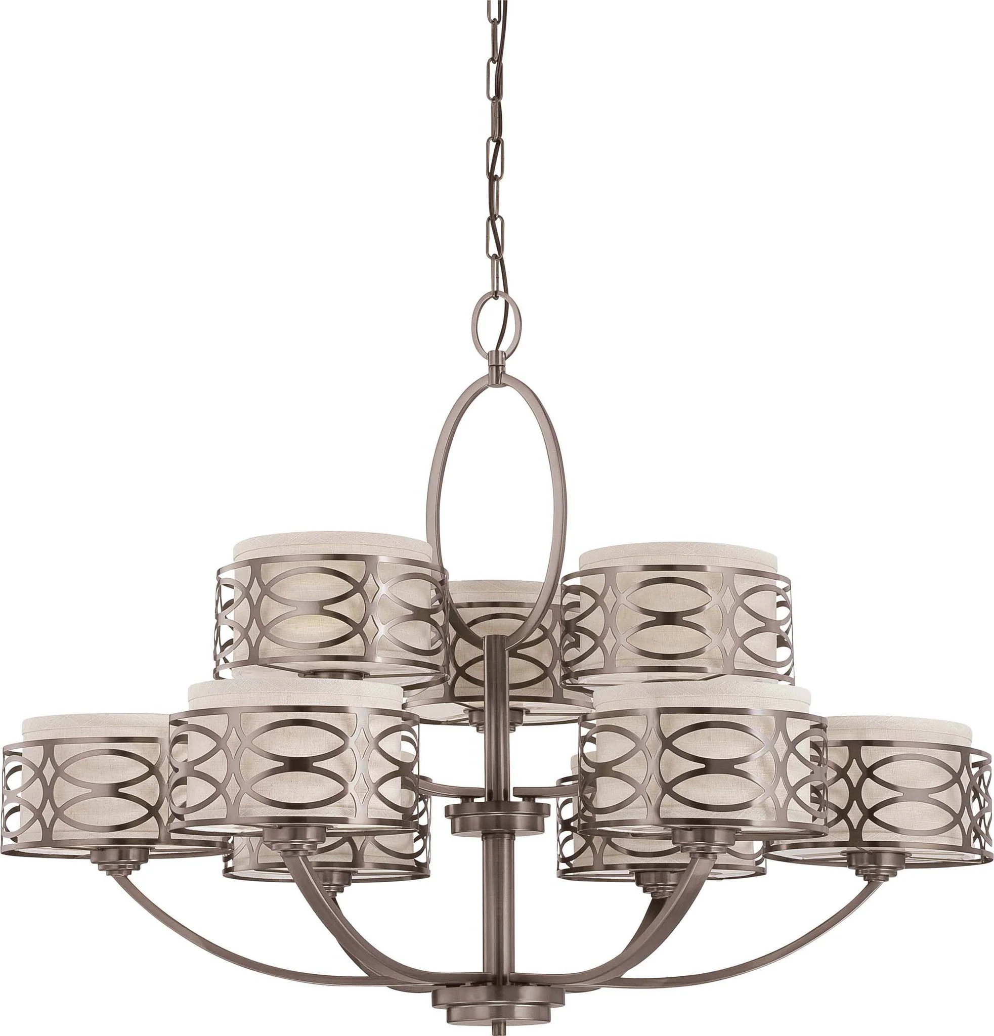 Nuvo Harlow - 9 Light Chandelier w/ Khaki Fabric Shades