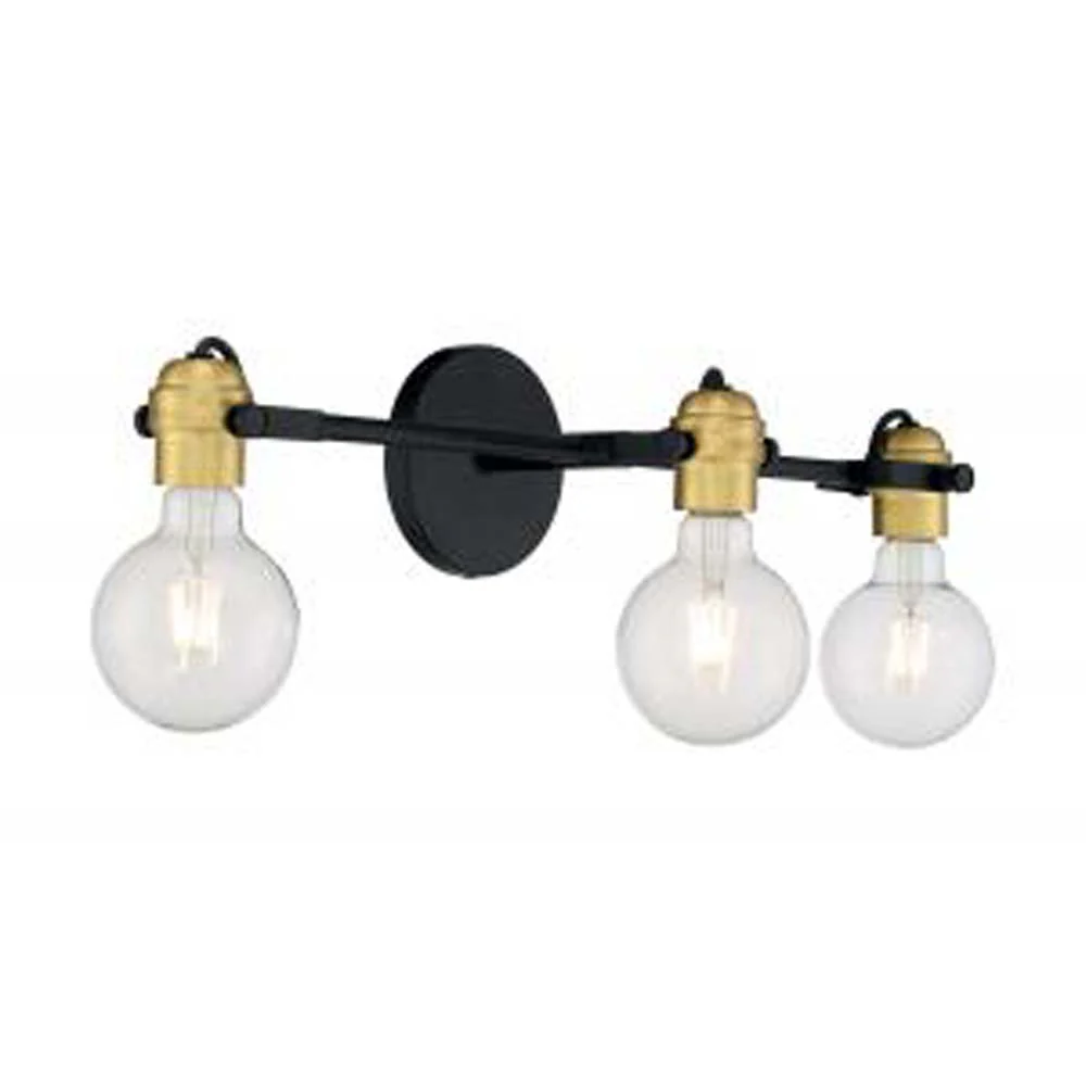 Nuvo Mantra 3-Light Vanity w/ Black & Brushed Brass Finish