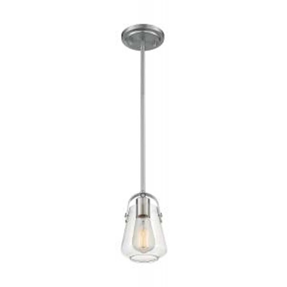 Nuvo Skybridge 1-Light Mini Pendant w/ Clear Glass in Brushed Nickel Finish