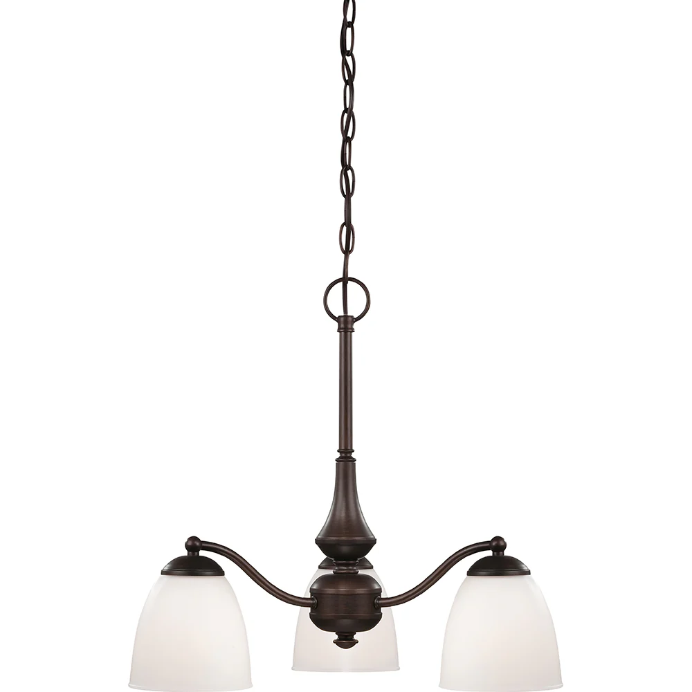Nuvo Patton 3-Light Prairie Bronze Chandelier Arms Down w/ Frosted Glass