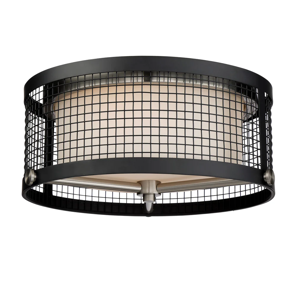 Pratt 3-Light Flush Mounted Fixture in Black with Brushed Nickel Accents Finish