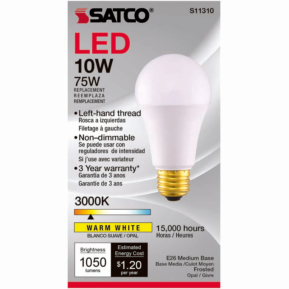 Satco 10w 120v A19 LED Frosted E26 Medium Base 1050 Lumens 3000k - Image 4