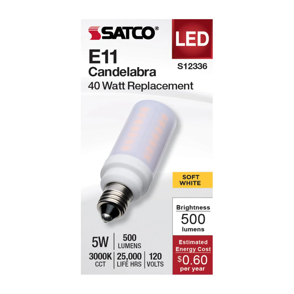 Satco 5w T6 LED 120v E11 Base 3000k Frosted Finish Bulb - Image 2