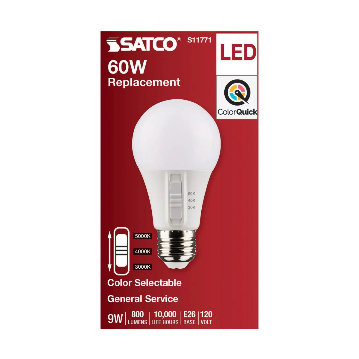 Satco 9w A19 LED 120v CCT Selectable 90 CRI White Finish Bulb - Image 5